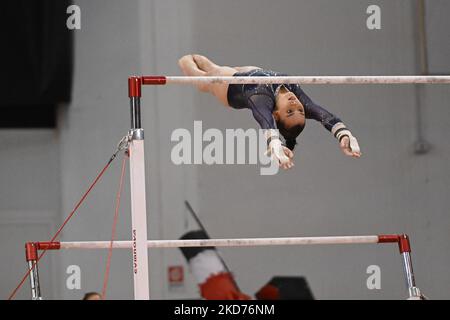 Giorgia Villa Bars (Italy) during the Gymnastics International Jesolo Trophy 2022 - Artistic Gymnastics on April 09, 2022 at the PalaInvent in Jesolo, Italy (Photo by Filippo Tomasi/LiveMedia/NurPhoto) Stock Photo