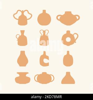 Various ceramic beige vases, different editable shapes. Stock Vector
