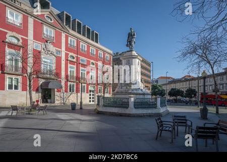 Batalha Square and Monument to King Pedro V - Porto, Portugal Stock Photo