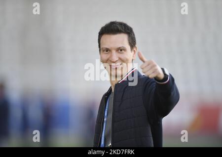 George Stucan Digital Coordinator at Romanian Football Federation in action during the FIFA Women's World Cup 2023 Qualifier group G match between Romania and Switzerland at Stadionul National de Rugby Arcul de Triumf on April 08, 2022 in Bucharest, Romania. Stock Photo