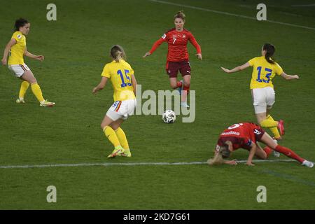 Sandy Maendly in action during the FIFA Women's World Cup 2023 Qualifier group G match between Romania and Switzerland at Stadionul National de Rugby Arcul de Triumf on April 08, 2022 in Bucharest, Romania. (Photo by Alex Nicodim/NurPhoto) Stock Photo