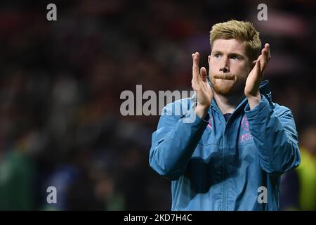 Kevin De Bruyne of Manchester City during the UEFA Champions League Quarter Final Leg Two match between Atletico Madrid and Manchester City at Wanda Metropolitano on April 13, 2022 in Madrid, Spain. (Photo by Jose Breton/Pics Action/NurPhoto) Stock Photo