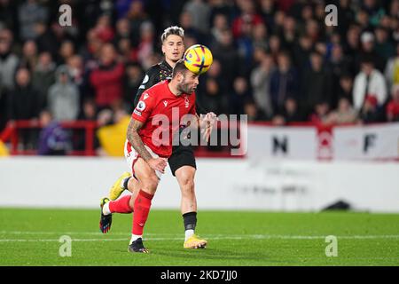 Steve Cook of Nottingham Forest makes a header during the Premier League match between Nottingham Forest and Brentford at the City Ground, Nottingham, England on 5 November 2022. Photo by Scott Boulton. Editorial use only, license required for commercial use. No use in betting, games or a single club/league/player publications. Credit: UK Sports Pics Ltd/Alamy Live News Stock Photo