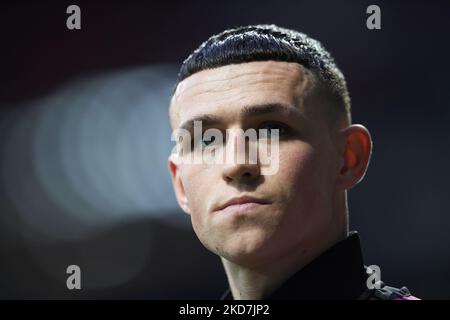 Phil Foden of Manchester City during the UEFA Champions League Quarter Final Leg Two match between Atletico Madrid and Manchester City at Wanda Metropolitano on April 13, 2022 in Madrid, Spain. (Photo by Jose Breton/Pics Action/NurPhoto) Stock Photo