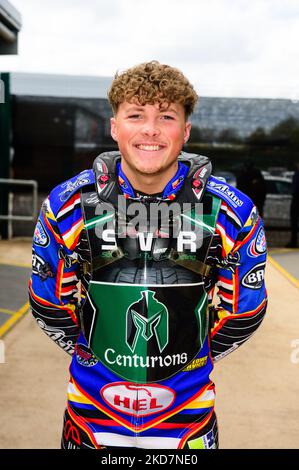 Henry Atkins of Plymouth SWTR Centurions during the National Development League match between Belle Vue Colts and Plymouth Centurions at the National Speedway Stadium, Manchester on Friday 15th April 2022. (Photo by Ian Charles/MI News/NurPhoto) Stock Photo