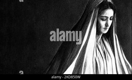 A charcoal drawing of Virgin Mary Stock Photo