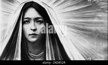 A charcoal drawing of Virgin Mary Stock Photo