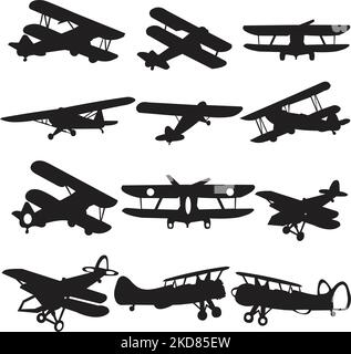 vintage airplanes silhouettes - vector Stock Vector Image & Art - Alamy