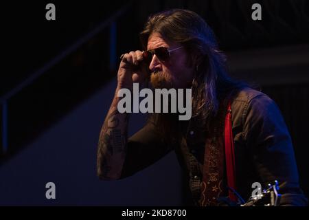 Eagles of Death Metal perform at Coliseu dos Recreios, on April 22, 2022, in Lisbon, Portugal. (Photo by Nuno Cruz/NurPhoto) Stock Photo