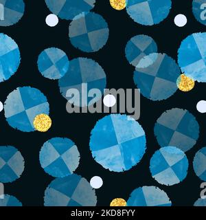 Seamless dotted pattern with blue circles. Vector abstract illustration with watercolor balls. Stock Vector