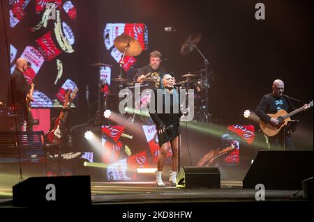 Loredana Berte live at Creberg Teatro during the Italian singer Music Concert Loredana Berte in Manifesto Tour 2022 on April 26, 2022 at the Creberg Teatro in Bergamo, Italy (Photo by Silvia Colombo/LiveMedia/NurPhoto) Stock Photo