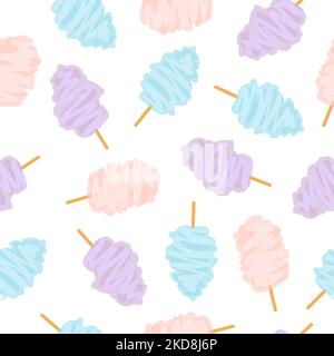 Seamless colorful candy floss pattern. Vector cotton candy sweets background. Stock Vector