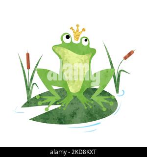 Cartoon Frog prince vector watercolor illustration. Stock Vector