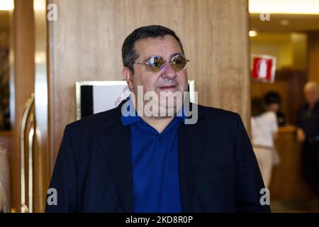 (EDITOR'S NOTE: FILE IMAGE) Soccer agent Mino Raiola has died at the age of 54 in an Italian hospital after battling illness, his family said in a statement on Saturday. -In this file image, Mino Raiola attorney Event International Award Football Leader 2018, location Hotel Royal Continetal in Naples, May 28,2018 (Photo by Paolo Manzo/NurPhoto) Stock Photo