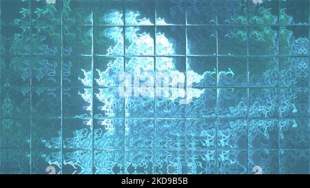 A 2D illustrated background with a shiny flame pattern on a blue icy cube wall Stock Vector
