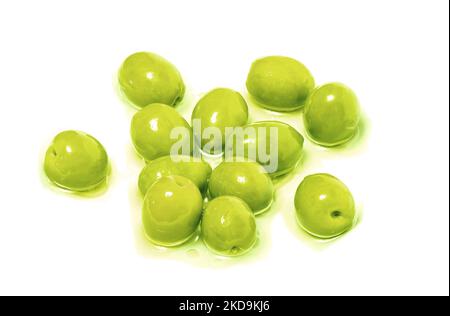 oily olives isolated on white Stock Photo