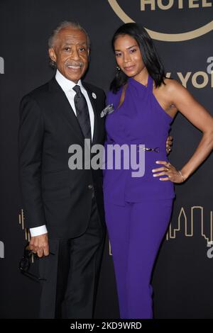 NEW YORK, NEW YORK - MAY 12: Rev. Al Sharpton and Aisha McShaw arrives at the grand opening of Hard Rock Hotel Times Square on May 12, 2022 in New York City. (Photo by John Nacion/NurPhoto) Stock Photo