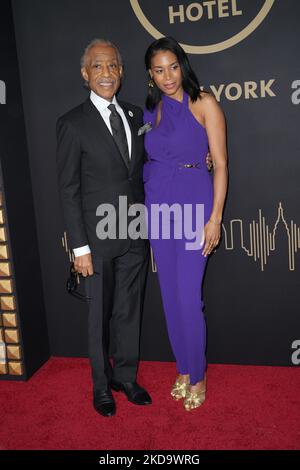 NEW YORK, NEW YORK - MAY 12: Rev. Al Sharpton and Aisha McShaw arrives at the grand opening of Hard Rock Hotel Times Square on May 12, 2022 in New York City. (Photo by John Nacion/NurPhoto) Stock Photo