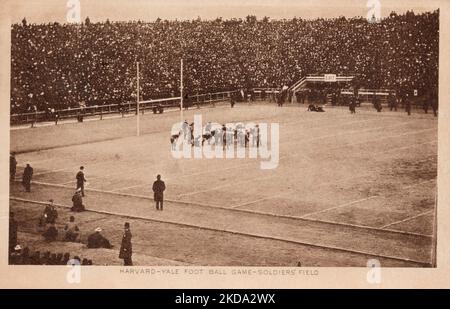 Harvard-Yale football game, Soldiers Field Boston MA, early 1900s postcard. Tuck publ. Stock Photo