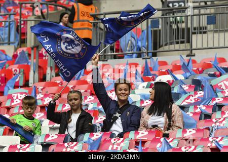 Chelsea fans before the Women's FA Cup Final between Chelsea and Manchester City at Wembley Stadium, London on Sunday 15th May 2022. (Photo by Ivan Yordanov/MI News/NurPhoto) Stock Photo