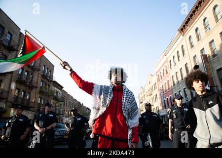 Over a thousand demonstrators took to the streets of Bay Ridge, Brooklyn on May 15, 2022 to recognize Nakba Day and honor the life of Palestinian-American journalist Shireen Abu Akleh. (Photo by Karla Ann Cote/NurPhoto) Stock Photo