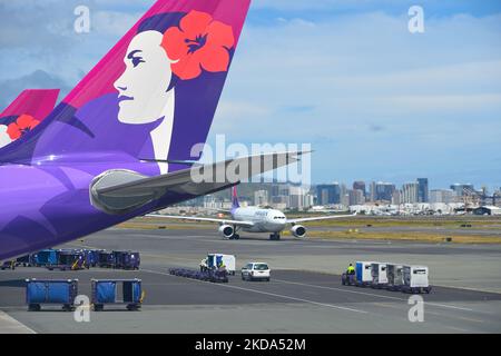 Honolulu airport is the home base of Hawaiian Airlines, Oahu HI Stock Photo