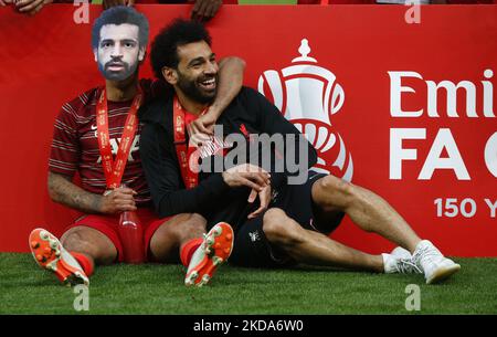 TWO Liverpool's Mohamed Salah during FA Cup Final between Chelsea and Liverpool at Wembley Stadium , London, UK 14th May , 2022 (Photo by Action Foto Sport/NurPhoto) Stock Photo