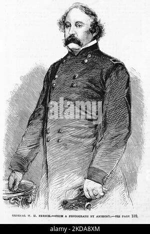 Portrait of General William Henry French. 1862. 19th century American Civil War illustration from Frank Leslie's Illustrated Newspaper Stock Photo