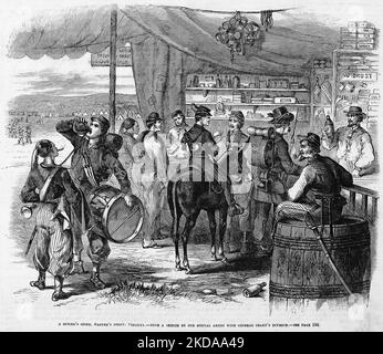 A sutler's store, Harper's Ferry, Virginia. November 1862. 19th century American Civil War illustration from Frank Leslie's Illustrated Newspaper Stock Photo