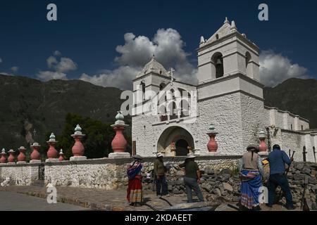 Church in Yanque village near Colca Canyon. On Saturday, 9 April, 2022, in Chivay, Province of Caylloma, Department of Arequipa, Peru. (Photo by Artur Widak/NurPhoto) Stock Photo