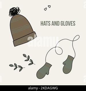 winter warm hat and mittens. cute poster Stock Vector