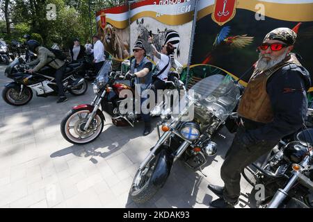 Ukrainian bikers from 'One Spirit Brotherhood' motorcycle club take part in a Volunteer Day celebration in Odesa, Ukraine on 21 May 2022. Residents are trying to live as usual , despite the constant shelling of the region, amid Russian invasion in Ukraine. (Photo by STR/NurPhoto) Stock Photo