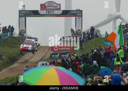 Takamoto KATSUTA (JPN) and Aaron JOHNSTON (IRL) in TOYOTA GR Yaris Rally1 of TOYOTA GAZOO RACING WRT NG in action during the SS19 - Fafe of the WRC Vodafone Rally Portugal 2022 in Matosinhos - Portugal, on May 22, 2022. (Photo by Paulo Oliveira / NurPhoto) Stock Photo