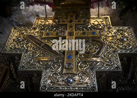 Relics of the Holy Brothers Cyril and Methodius (creators of Slavic alphabet) are brought to Sofia from Esphigmenou Monastery in Mount Athos in Greece for national veneration. The holy relics are placed in the St. Nedelya church in Sofia, Bulgaria on 23 May, 2022 (Photo by Georgi Paleykov/NurPhoto) Stock Photo