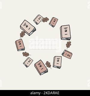cute delicate frame of books and leaves for text Stock Vector