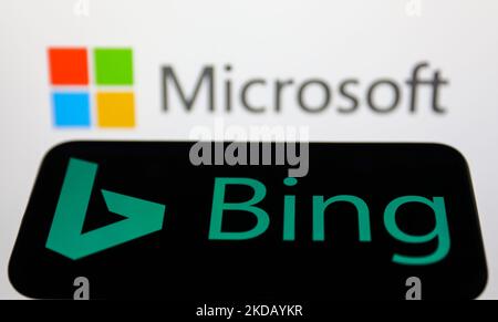 In this photo illustration a Microsoft Bing logo is displayed on a ...