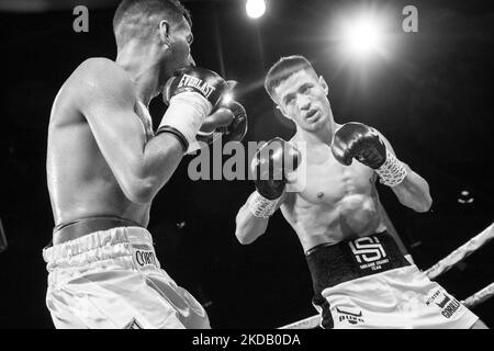 Shohjahon Ergashev (Detroit, MI by way of Uzbekistan) advanced his record to 22-0, retaining his #4 IBF, #13 WBA, #11 WBO, and #7 The Ring rankings by defeating Luis Alberto Veron (19-4-2, 9 KOs) of Argentina by unanimous decision in an 8 round bout on 26 May 2022 at Salita Promotions’ Detroit Brawl professional boxing event in Dearborn, Michigan. (Photo by Adam J. Dewey/NurPhoto) Stock Photo