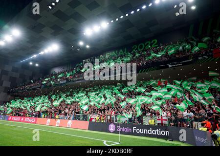 Supporters of Feyenoord Rotterdam during the UEFA Conference League Final match between AS Roma and Feyenoord at Arena Kombetare, Tirana, Albania on 25 May 2022. (Photo by Giuseppe Maffia/NurPhoto) Stock Photo