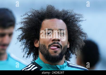 Marcelo of Real Madrid CF looks on during Real Madrid training before The UEFA Champions League Final on 27 May, 2022 in Paris, France. (Photo by Giuseppe Maffia/NurPhoto) Stock Photo