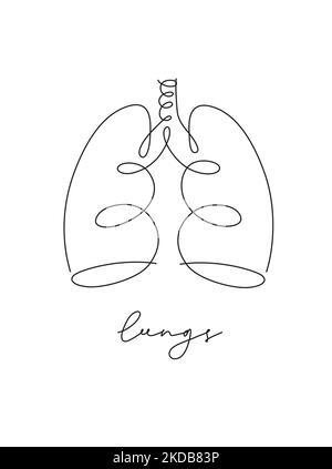 Pen line poster lungs drawing in pen line style on white background Stock Vector