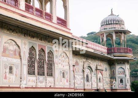 Wall art displaying the characteristic level of detail shown by traditional Indian miniature painting Stock Photo