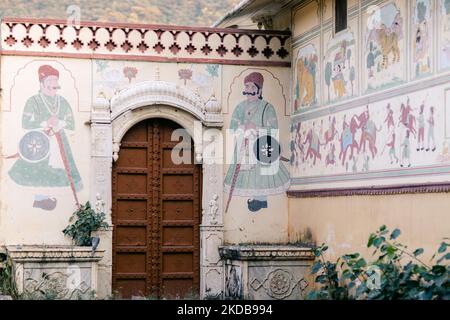 Wall art displaying the characteristic level of detail shown by traditional Indian miniature painting Stock Photo