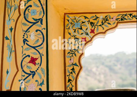 Wall art displaying the characteristic level of detail shown by traditional Indian miniature painting Stock Photo