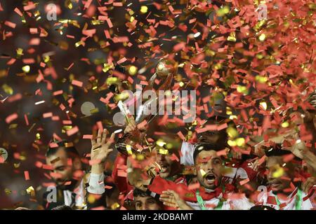 Players of Wydad Casablanca celebrate after winning the CAF Champions League final match, on May 30, 2022 in Casablanca, Morocco. (Photo by Ahmed Awaad/NurPhoto) Stock Photo