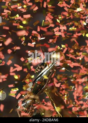 Players of Wydad Casablanca celebrate after winning the CAF Champions League final match, on May 30, 2022 in Casablanca, Morocco. (Photo by Ahmed Awaad/NurPhoto) Stock Photo