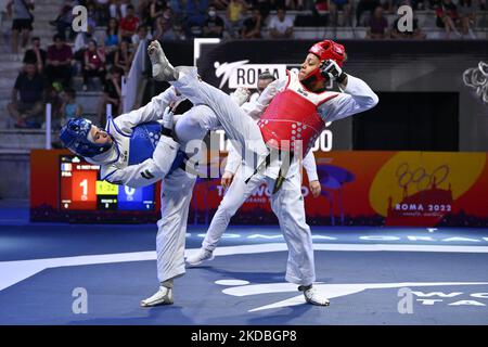 Julyana AL-SADEQ (JOR) vs Magda WIET HENIN (FRA) during the final -67Kg round of World Taekwondo Grand Prix at Foro Italico, Nicola Pietrangeli Stadium, 4th June 2022, Rome, Italy. (Photo by Domenico Cippitelli/LiveMedia/NurPhoto) Stock Photo