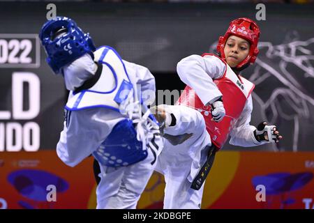 Julyana AL-SADEQ (JOR) vs Magda WIET HENIN (FRA) during the final -67Kg round of World Taekwondo Grand Prix at Foro Italico, Nicola Pietrangeli Stadium, 4th June 2022, Rome, Italy. (Photo by Domenico Cippitelli/LiveMedia/NurPhoto) Stock Photo