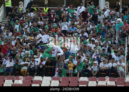 Fans of Algeria during the 2023 Africa Cup of Nations qualifying soccer match between Algeria and Uganda at the July 5, 1962 stadium in Algiers, Algeria, June 4, 2022. (Photo by APP/NurPhoto) Stock Photo