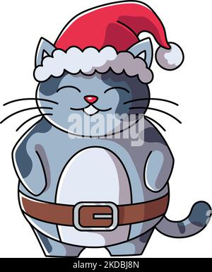 funny and cute cat with red christmas hat vector illustration Stock ...