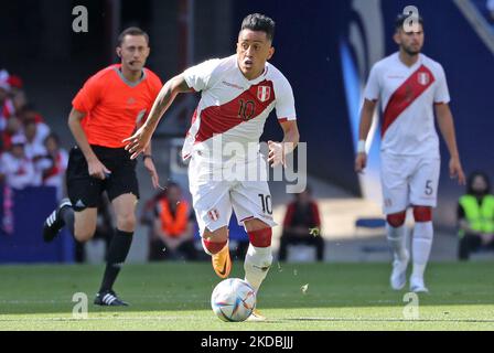 Christian Cueva during the friendly match between Peru and New Zeland, played at the RCDE Stadium, in Barcelona, on 05th June 2022. (Photo by Joan Valls/Urbanandsport /NurPhoto) Stock Photo
